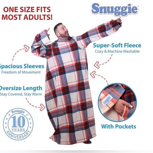 SNUGGIE! Authentic, single person off-white, red & blue plaid fleece.
O/S EUC - Picture 9 of 10